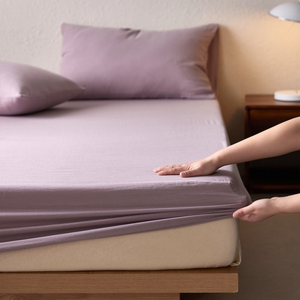 简纯主义 2025新款全棉有机雾感纱双层皱皱纱系列单床笠 香炉紫烟