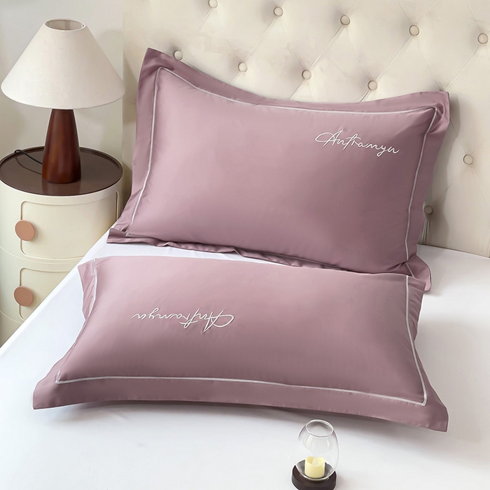 91家纺网 家纺一手货源 找家纺 品乐家纺 2024新款100支长绒棉香奈系列枕套 香奈豆沙