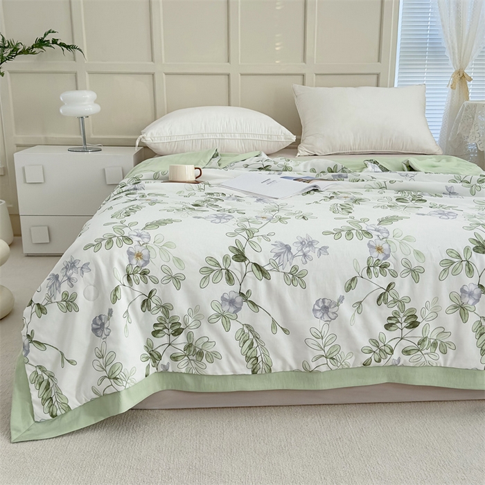 91家纺网 家纺一手货源 找家纺 青螺家纺2024新款50S天丝夏凉被 叶叶仙绿