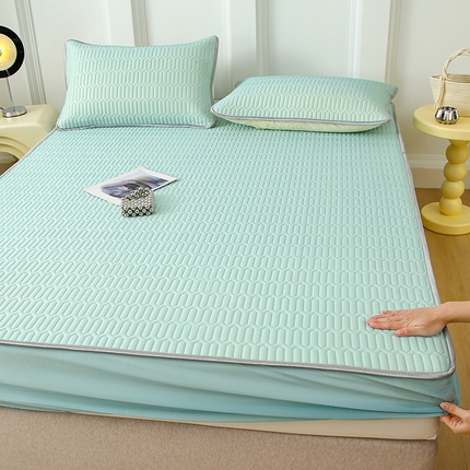 91家纺网 家纺一手货源 找家纺 伊人坊 2024新款A类凉感丝0.4乳胶床笠凉席夏被套件 薄荷绿