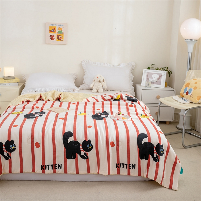 91家纺网 家纺一手货源 找家纺 芯元素 2024新款A类水洗棉凉豆豆夏被 煤球小猫