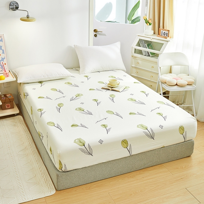 91家纺网 家纺一手货源 找家纺 元元被芯 2024新款小清新全棉套件单品-单床笠 娇兰-绿