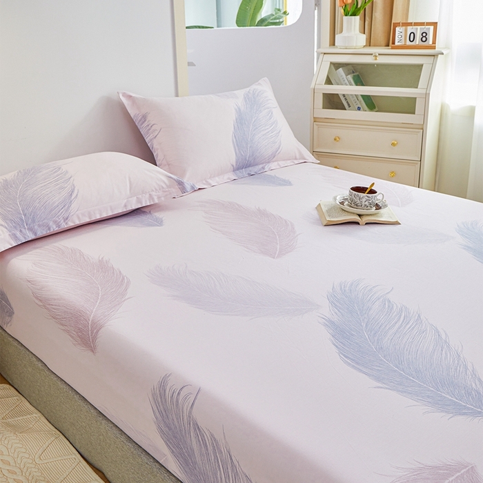 91家纺网 家纺一手货源 找家纺 元元被芯 2024新款小清新全棉套件单品-单床笠 且听风吟-粉