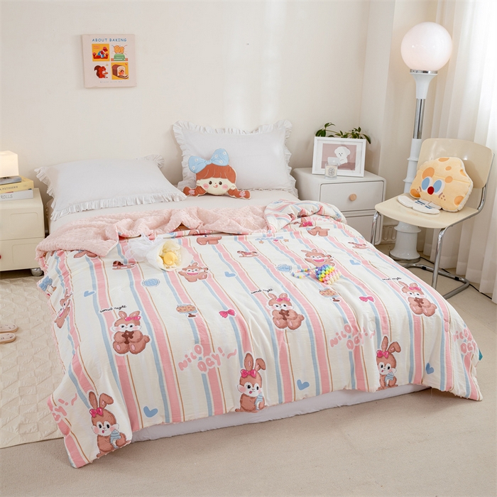 91家纺网 家纺一手货源 找家纺 芯元素 2024新款A类水洗棉凉豆豆夏被 兔子小姐