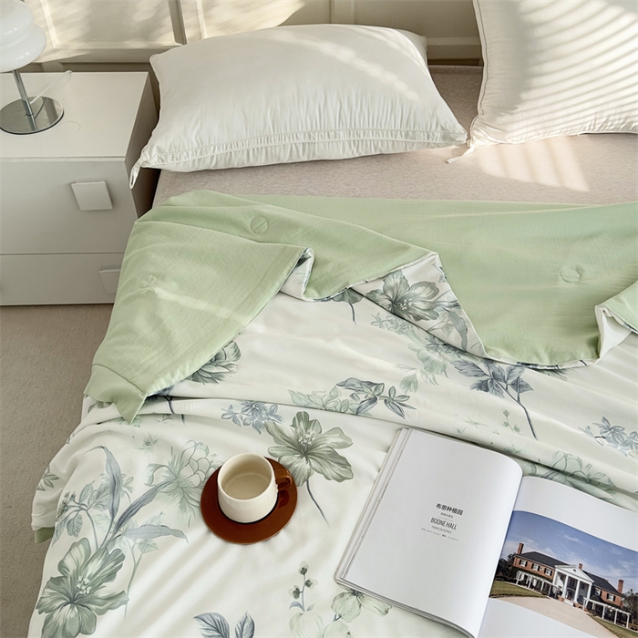 91家纺网 家纺一手货源 找家纺 青螺家纺2024新款50S天丝夏凉被 半夏花语-绿