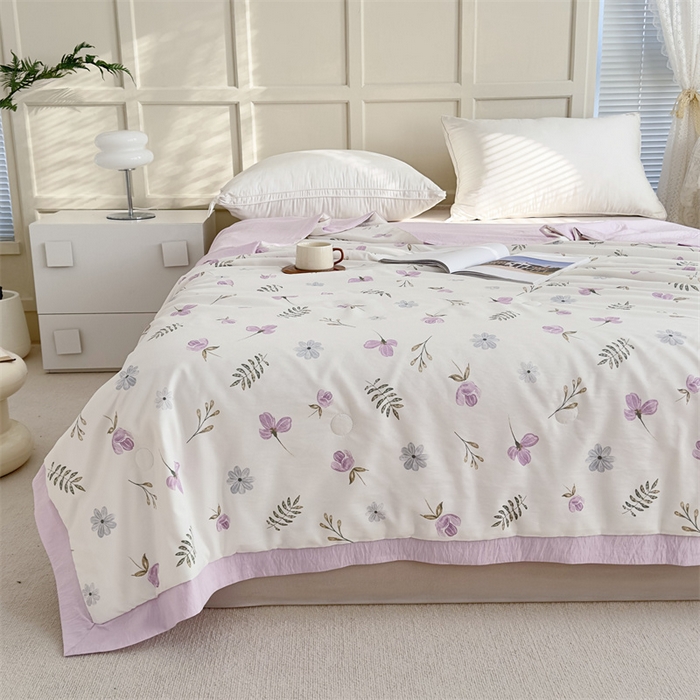 91家纺网 家纺一手货源 找家纺 青螺家纺2024新款50S天丝夏凉被 花满香-紫