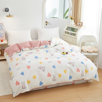 91家纺网 家纺一手货源 找家纺 元元被芯 2024新款小清新全棉套件单品-单被套 甜蜜蜜-米