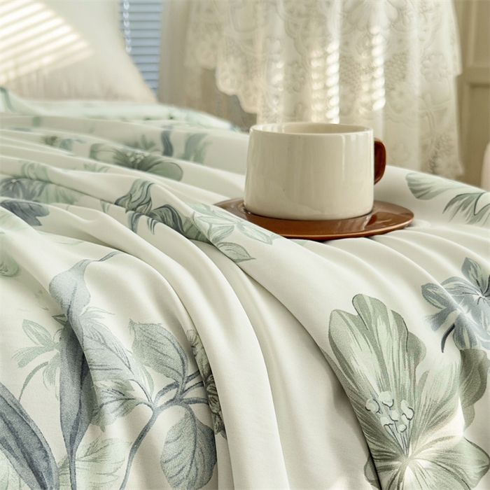 91家纺网 家纺一手货源 找家纺 青螺家纺2024新款50S天丝夏凉被 半夏花语-绿