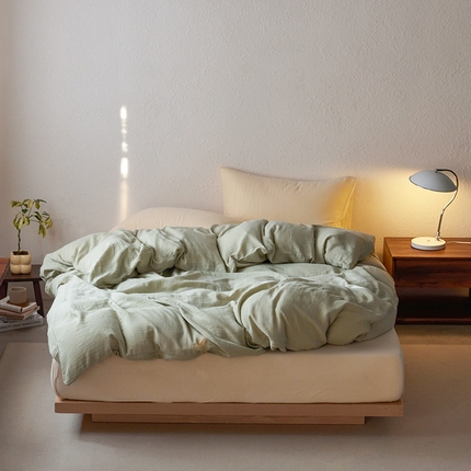 简纯主义 2025新款全棉有机雾感纱双层皱皱纱系列单被套  青提栀子