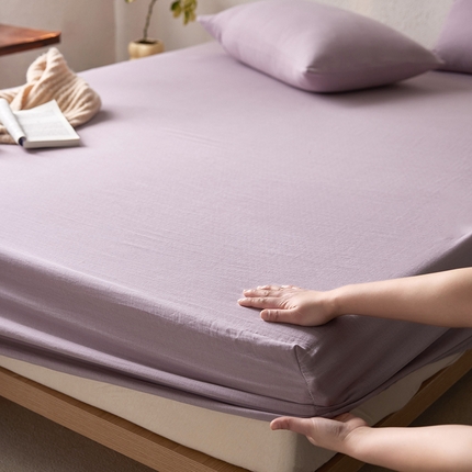 91家纺网 家纺一手货源 找家纺 （总）简纯主义 2025新款全棉有机雾感纱双层皱皱纱系列单床笠