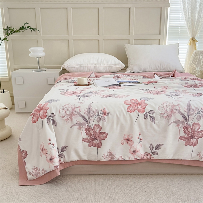 91家纺网 家纺一手货源 找家纺 青螺家纺2024新款50S天丝夏凉被 半夏花语-豆沙