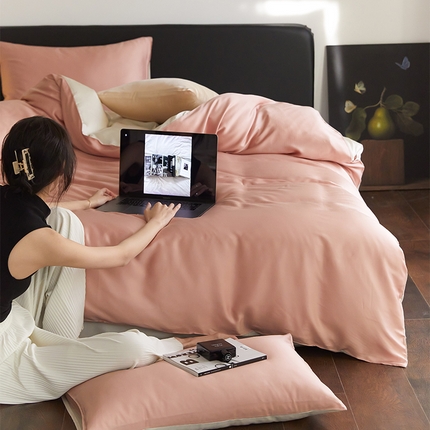 沐晴家纺 2025新款60兰精天丝简约轻奢纯色四件套 芝芝桃桃-极地白