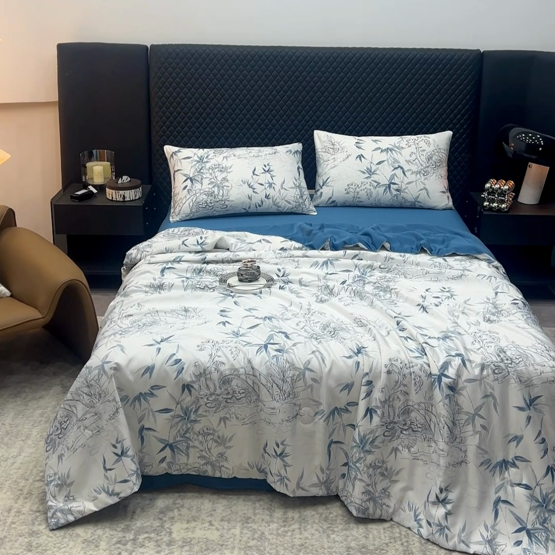91家纺网 家纺一手货源 找家纺 馨乐家纺 2025新款水洗天丝夏被四件套 花型4