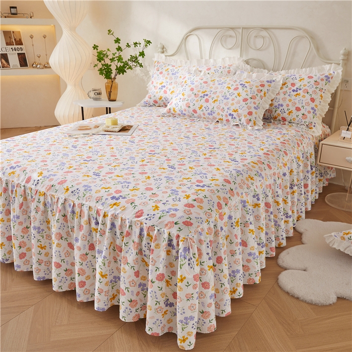 91家纺网 家纺一手货源 找家纺 十个点2024新款初遇系列 全棉床裙小清新四件套 初遇