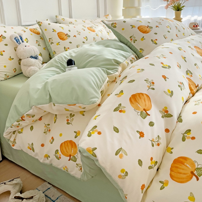 91家纺网 家纺一手货源 找家纺 赫然 2026新款水洗双层纱四件套 南瓜先生