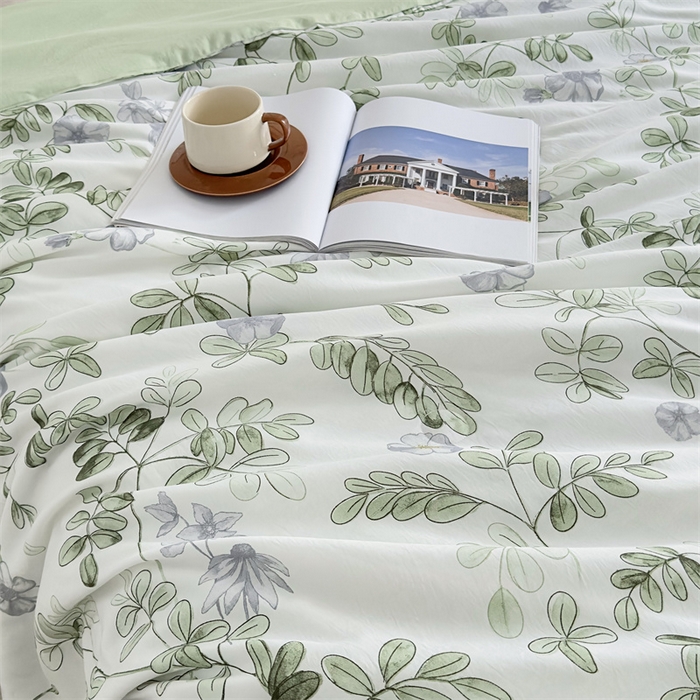 91家纺网 家纺一手货源 找家纺 青螺家纺2024新款50S天丝夏凉被 叶叶仙绿