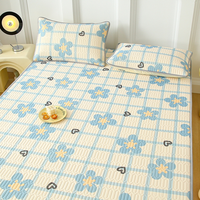 91家纺网 家纺一手货源 找家纺 伊人坊 2024新款A类凉感丝0.4乳胶床笠凉席夏被套件 花花格调