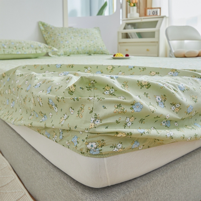 91家纺网 家纺一手货源 找家纺 元元被芯 2024新款小清新全棉套件单品-单床笠 韩式清新-绿