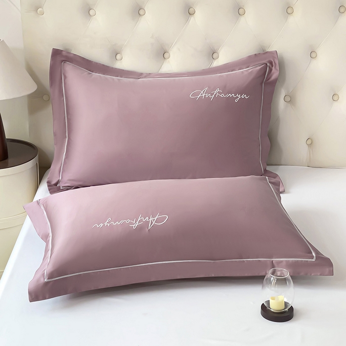 91家纺网 家纺一手货源 找家纺 品乐家纺 2024新款100支长绒棉香奈系列枕套 香奈豆沙