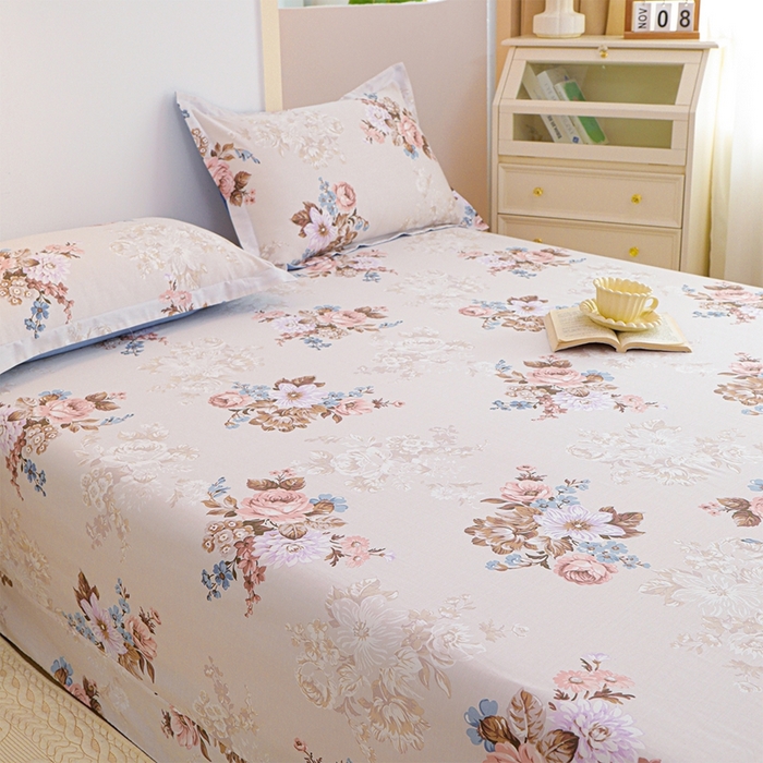 91家纺网 家纺一手货源 找家纺 元元被芯 2024新款小清新全棉套件单品-单床单 娜朵花开