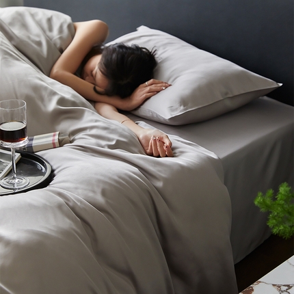 沐晴家纺 2025新款60兰精天丝简约轻奢纯色四件套 岩石灰