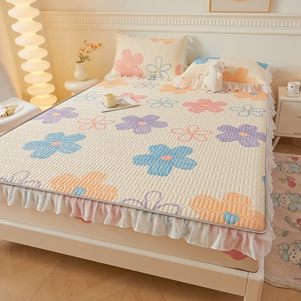 91家纺网 家纺一手货源 找家纺 （总）伊人坊 2024新款A类凉感丝花边款乳胶床笠三四件套