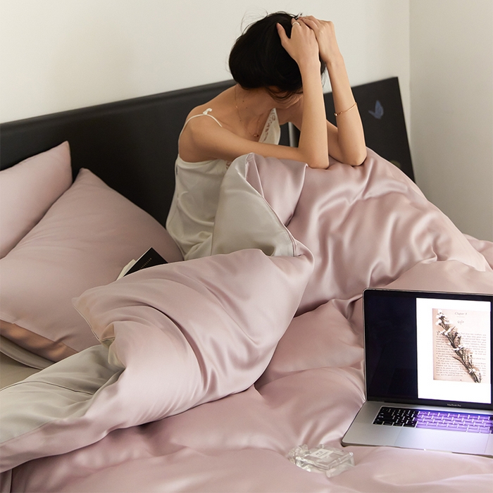 91家纺网 家纺一手货源 找家纺 沐晴家纺 2025新款60兰精天丝简约轻奢纯色四件套 满天星紫-曙光银