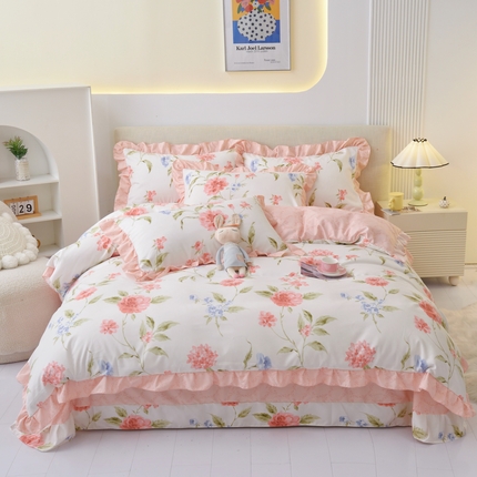 91家纺网 家纺一手货源 找家纺 （总）宅家居 2024新韩版亲肤磨毛花边小号三件套 四件套床单大荷叶边