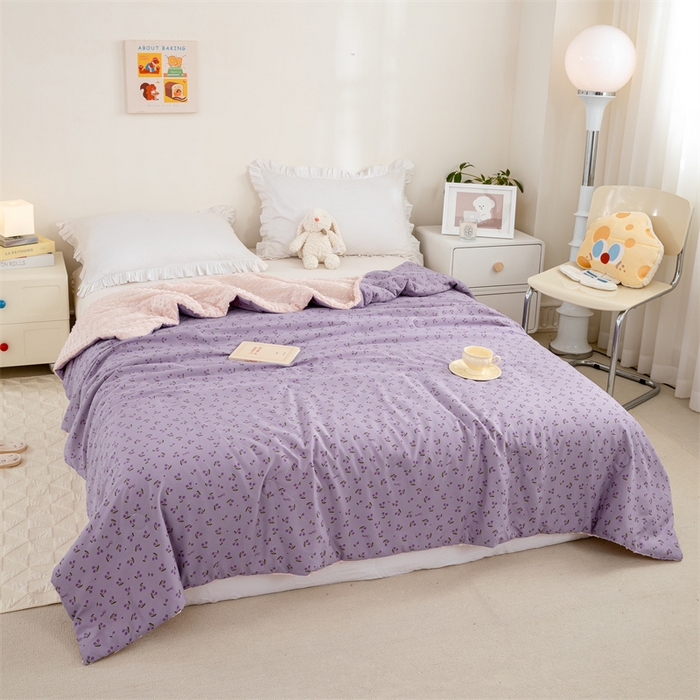 91家纺网 家纺一手货源 找家纺 芯元素 2024新款A类水洗棉凉豆豆夏被 香芋紫