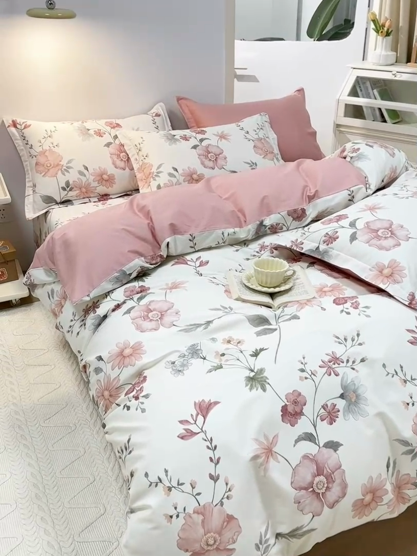 91家纺网 家纺一手货源 找家纺 元元被芯 2024新款小清新全棉套件单品-单被套 莫兰朵-粉