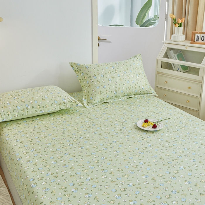 91家纺网 家纺一手货源 找家纺 元元被芯 2024新款小清新全棉套件单品-单床笠 韩式清新-绿