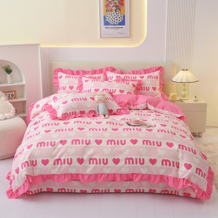 91家纺网 家纺一手货源 找家纺 （总）宅家居 2024新韩版亲肤磨毛花边小号三件套 四件套床单大荷叶边