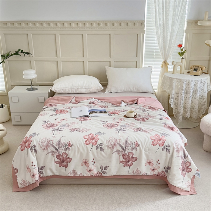 91家纺网 家纺一手货源 找家纺 青螺家纺2024新款50S天丝夏凉被 半夏花语-豆沙