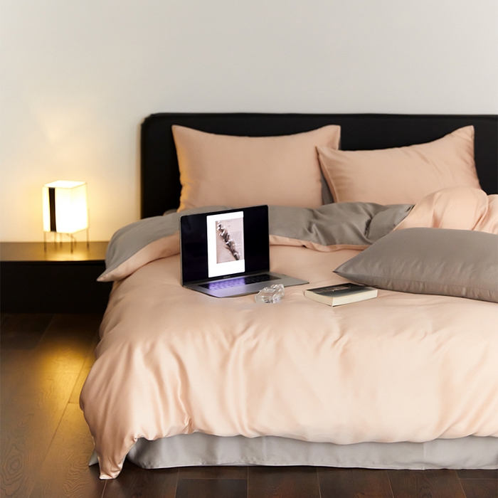 91家纺网 家纺一手货源 找家纺 沐晴家纺 2025新款60兰精天丝简约轻奢纯色四件套 月光色-岩石灰