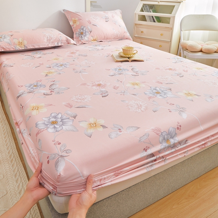 91家纺网 家纺一手货源 找家纺 元元被芯 2024新款小清新全棉套件单品-单床笠 花之绚烂-粉