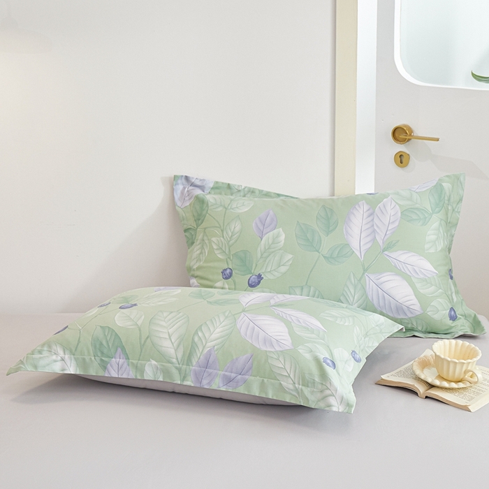 91家纺网 家纺一手货源 找家纺 元元被芯 2024新款小清新全棉套件单品-单枕套 淡然若尘-绿