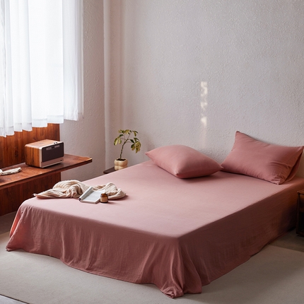 91家纺网 家纺一手货源 找家纺 （总）简纯主义 2025新款全棉有机雾感纱双层皱皱纱系列单床单