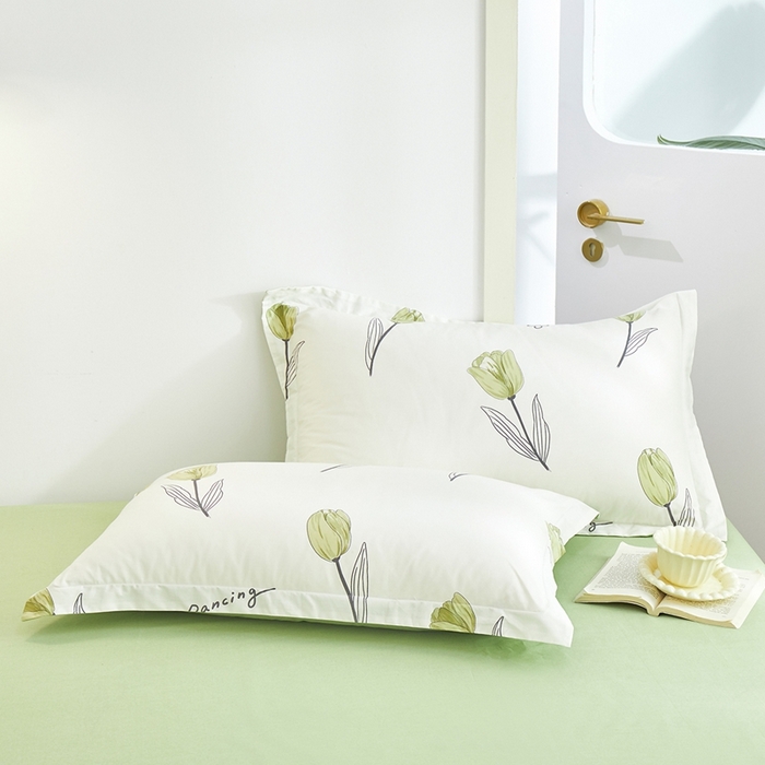 91家纺网 家纺一手货源 找家纺 元元被芯 2024新款小清新全棉套件单品-单枕套 娇兰-绿