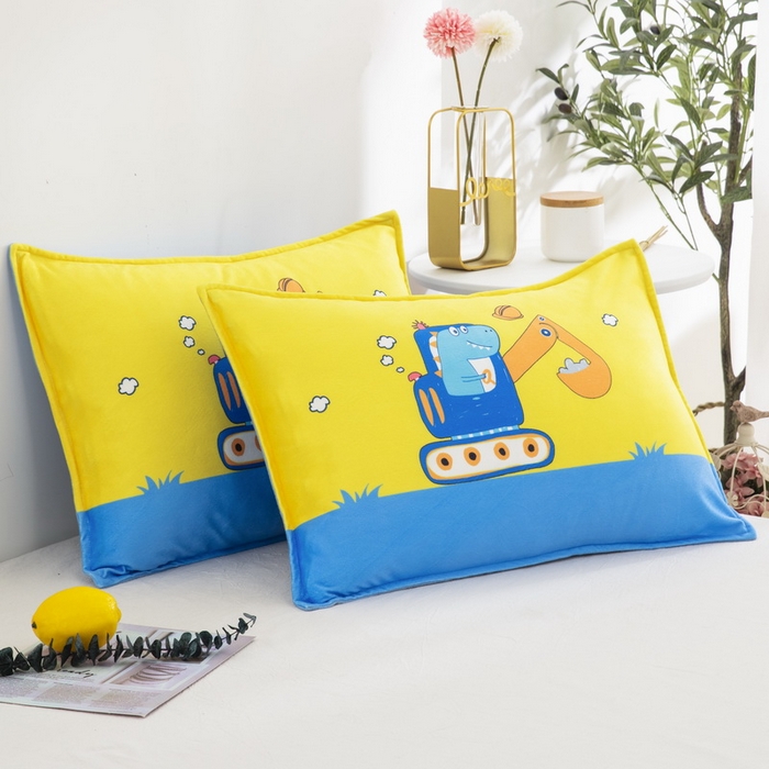 91家纺网 家纺一手货源 找家纺 大黄蜂家居家纺 2025新款水晶绒卡通图案枕套-平面款水晶绒枕套 恐龙挖机