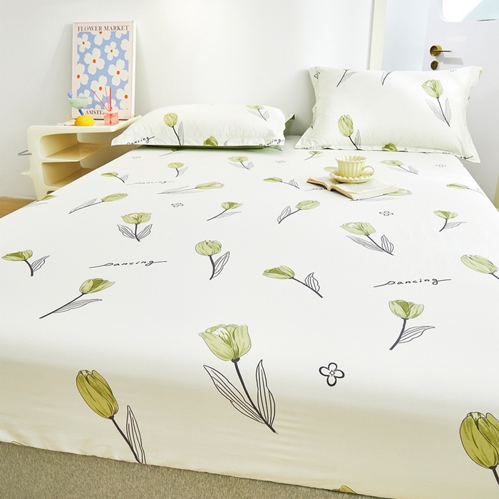 91家纺网 家纺一手货源 找家纺 元元被芯 2024新款小清新全棉套件单品-单床笠 娇兰-绿