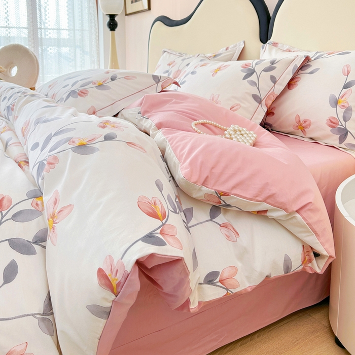 91家纺网 家纺一手货源 找家纺 橙艺家居 2024新款铂金云棉四件套 花间赋