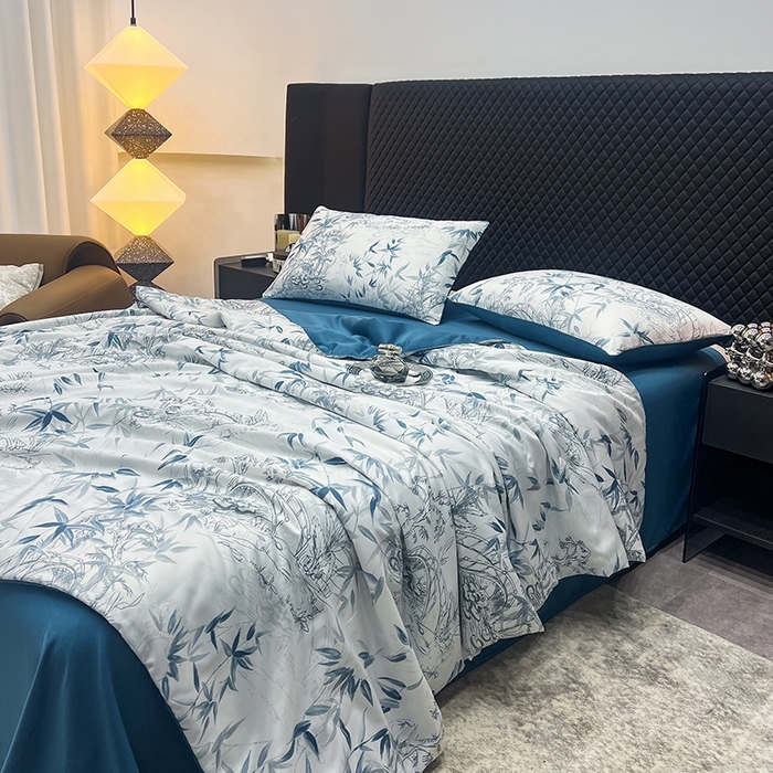 91家纺网 家纺一手货源 找家纺 馨乐家纺 2025新款水洗天丝夏被四件套 花型4