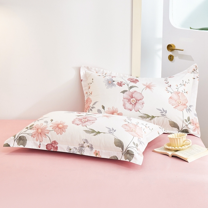 91家纺网 家纺一手货源 找家纺 元元被芯 2024新款小清新全棉套件单品-单枕套 莫兰朵-粉