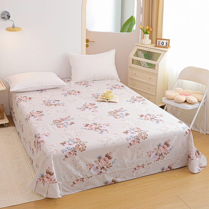 91家纺网 家纺一手货源 找家纺 元元被芯 2024新款小清新全棉套件单品-单床单 娜朵花开