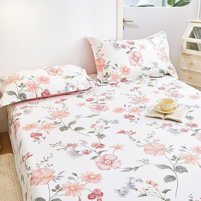 91家纺网 家纺一手货源 找家纺 元元被芯 2024新款小清新全棉套件单品-单床单 莫兰朵-粉