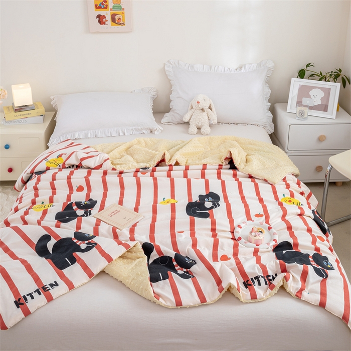 91家纺网 家纺一手货源 找家纺 芯元素 2024新款A类水洗棉凉豆豆夏被 煤球小猫