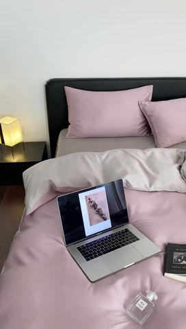 91家纺网 家纺一手货源 找家纺 沐晴家纺 2025新款60兰精天丝简约轻奢纯色四件套 满天星紫-曙光银