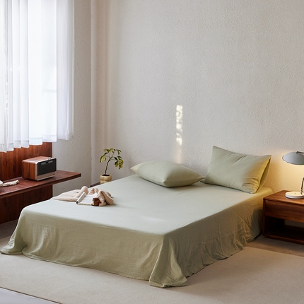 91家纺网 家纺一手货源 找家纺 （总）简纯主义 2025新款全棉有机雾感纱双层皱皱纱系列单床单