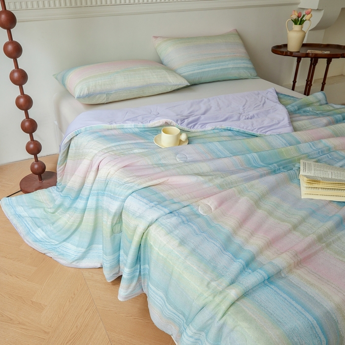 91家纺网 家纺一手货源 找家纺 小禹仔 2025新款针织凉感丝印花夏被夏凉被被芯 彩虹桥