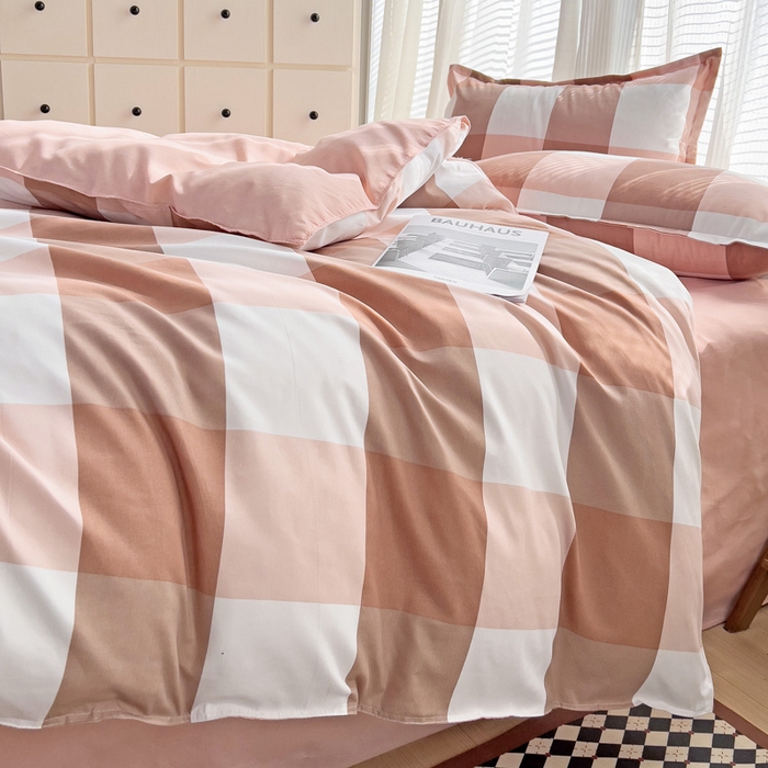 91家纺网 家纺一手货源 找家纺 赫然家纺 新款斜纹磨毛单品被套 粉大格